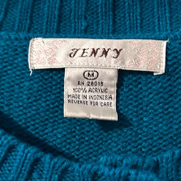 Vintage 80s Jenny Blue Knit Acrylic Cardigan Sweater Women's Size Medium Retro - Picture 16 of 16